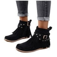 thumbnail image 1 of Leozcaa Women's Suede Fringe Ankle Boots Round Toe Flats Winter Warm Western Short Boots with Zipper, 1 of 7