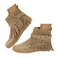 thumbnail image 1 of Leozcaa Women's Suede Fringe Ankle Boots Round Toe Flats Winter Warm Western Short Boots with Zipper, 1 of 5