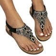 thumbnail image 1 of Leozcaa Women's Summer Flats Sandals Boho Rhinestone T-strap Flip Flops Elastic Ankle Strap Beach Shoes, 1 of 8