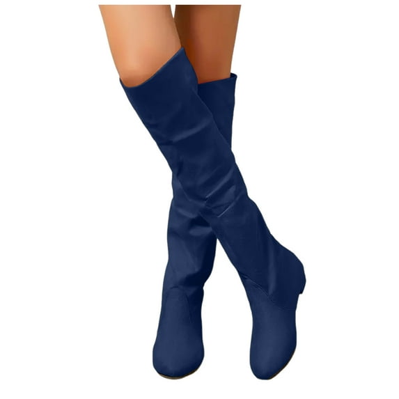 Leozcaa Women's Thigh High Over The Knee Fashion Boots Chunky Block Low Heel Sexy Long Flat Heel Boots