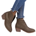 thumbnail image 1 of Leozcaa Women's V Cut Ankle Booties Low Stacked Heel Closed Toe Perforated Slipon Faux Leather Western Boots, 1 of 7