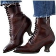 thumbnail image 1 of Leozcaa Women's Vintage Ankle Boots Mid Calf Pointed Toe Black Boots with Chunky Heel Lace Up Gothic Booties, 1 of 6