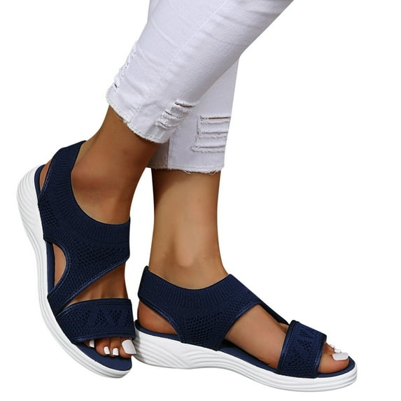 Leozcaa Women's Walking Wedge Sandals Arch Support Orthotic Mesh Slip-On Sport Sandals Open-Toe Platform
