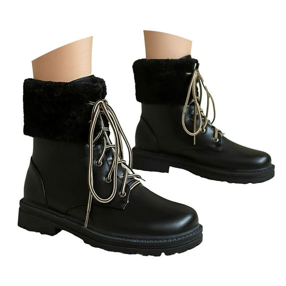 Leozcaa Women's Winter Snow Boots Lace Up Warm Comfortable Zipper Faux Plush Lining Outdoor Ankle Booties