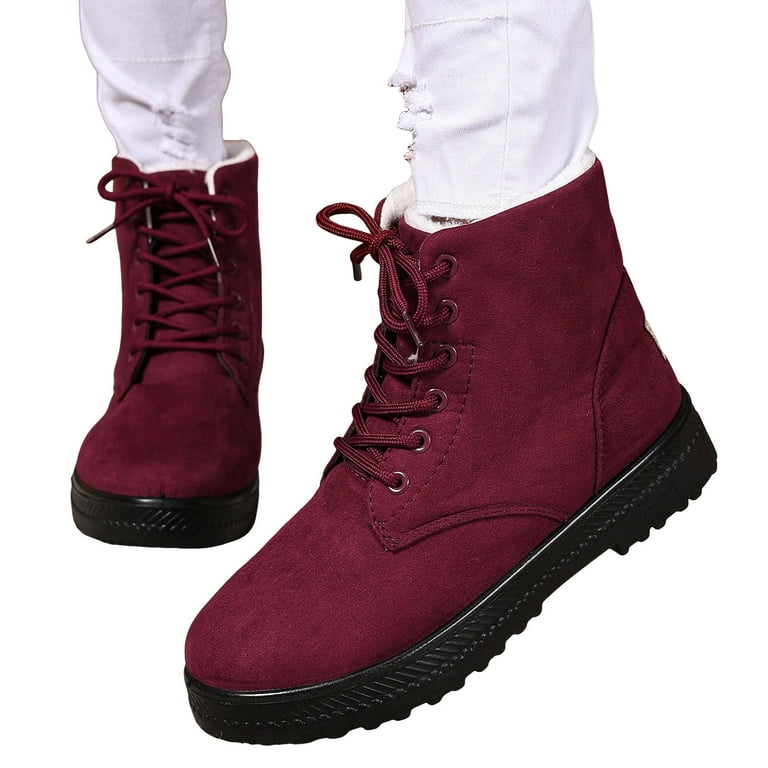 Leozcaa Women's Work Waterproof Hiking Combat Boots Lace up Low