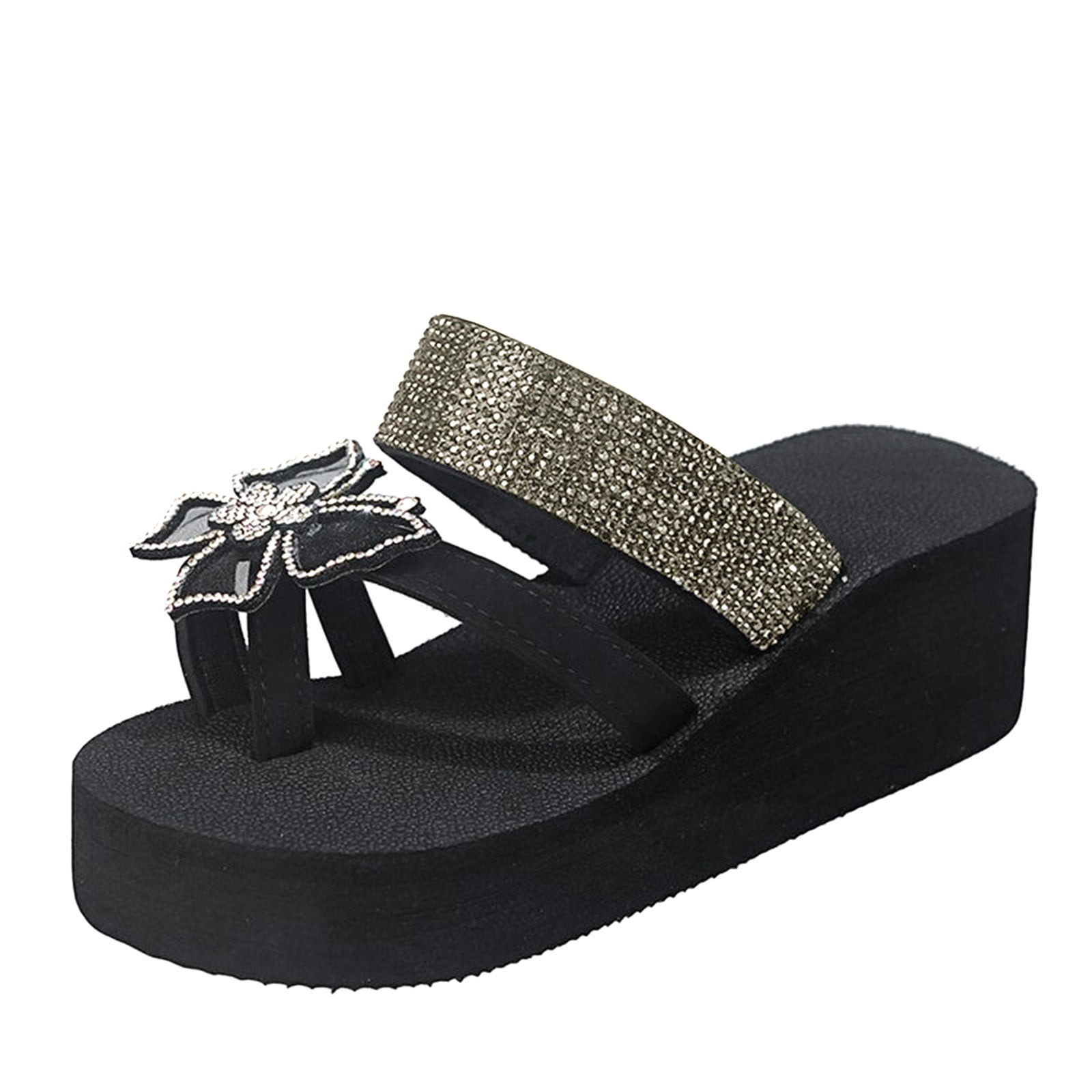 Fashionable And Versatile Butterfly Rhinestone Flat Slide Sandals