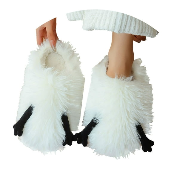 Leozcaa Womens Fluffy Faux Duck Slides Furry Soft Plush House Slippers Shoes Indoor Outdoor Slip On Slipper