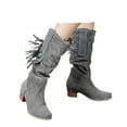 thumbnail image 1 of Leozcaa Womens Fringe Western Boots Fashion Hidden Heel Mid Calf Boots Round Toe Tassel Moccasin Boots, 1 of 6