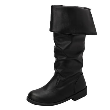 Leozcaa Womens Knee High Boots Soft Slouchy Flat Low Heel Mid-Calf Booties Slip On Winter Casual Shoes