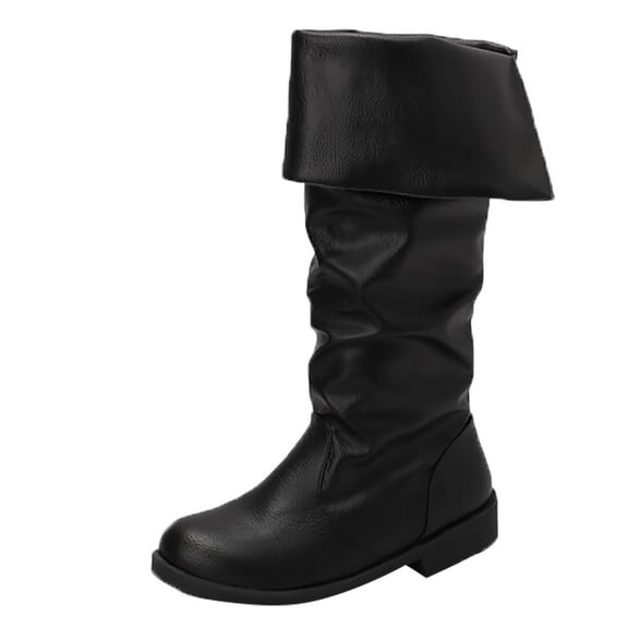 Leozcaa Womens Knee High Boots Soft Slouchy Flat Low Heel Mid-Calf Booties Slip On Winter Casual Shoes