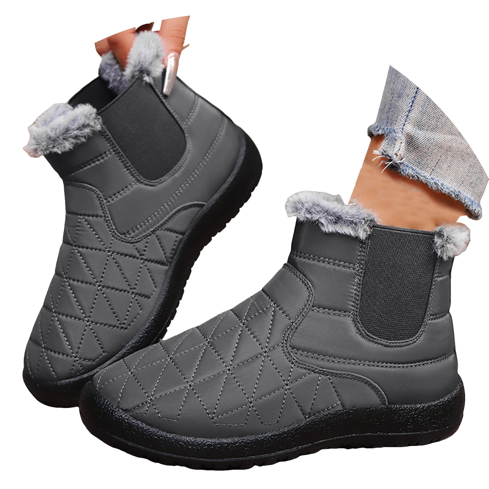 Men\'s Snow Boots Waterproof Warm Fur Lined Ankle High-top Shoes, Gray Men main image 2