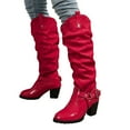 thumbnail image 1 of Leozcaa Womens Mid Knee High Boots Chunky Heel Slouchy Metal Buckle Side Zipper Fashion Winter Shoes, 1 of 8