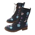 thumbnail image 1 of Leozcaa Womens Round Toe Military Lace Up Embroidered Flower Ankle Cuff Low Heel Short Combat Boots, 1 of 8