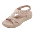 thumbnail image 1 of Leozcaa Womens Sandals Dressy Summer Comfortable Bohemian Flats Elastic Ankle Strap Walking Beach Shoes, 1 of 7