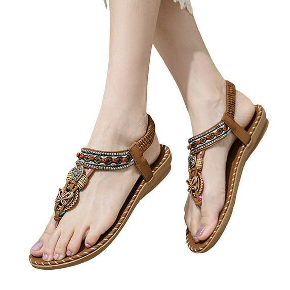 Leozcaa Womens Sandals Shoes Comfort Walking Flip Flops Casual Summer Beach Dress Ankle Elastic Shoes