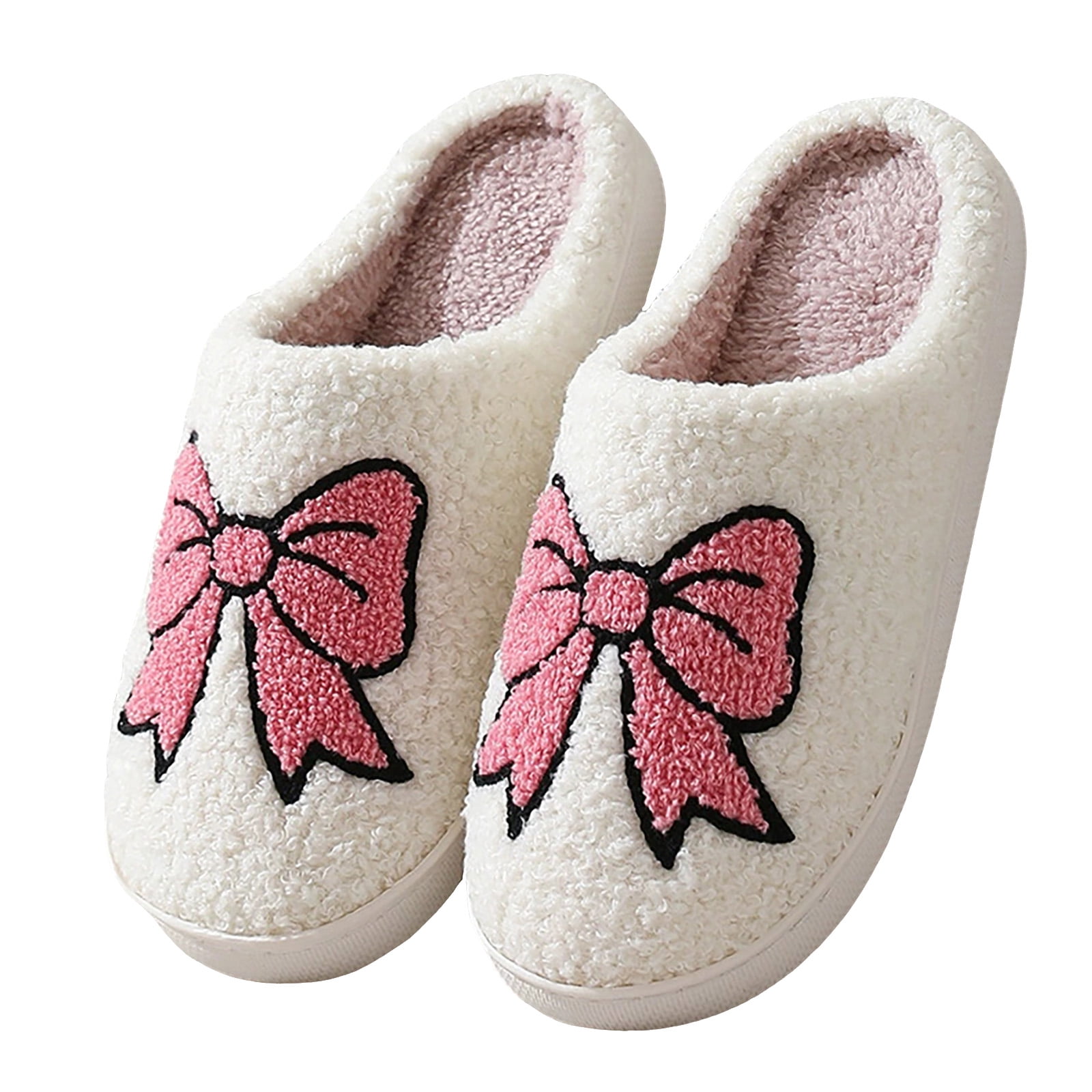Leozcaa Womens Slippers Print Flower Winter Warm Memory Foam Fluffy ...