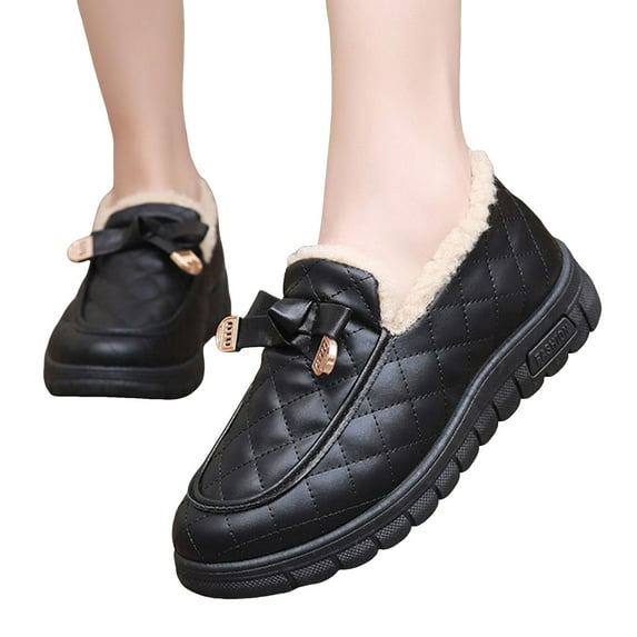 Leozcaa Womens Winter Loafers Boots for Women Platform Ankle Booties Slip On Business Casual Dressy Shoes