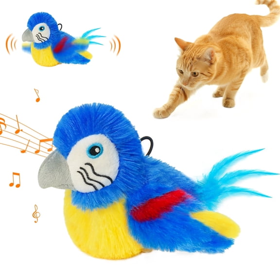 Lepawit Flapping Bird Cat Toy, Electric Chirping Bird Interactive Cat Toy for Indoor Cats - Bule
