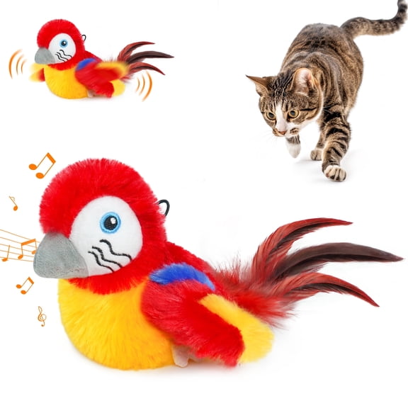 Lepawit Flapping Bird Cat Toy, Electric Chirping Bird Interactive Cat Toy for Indoor Cats - Red