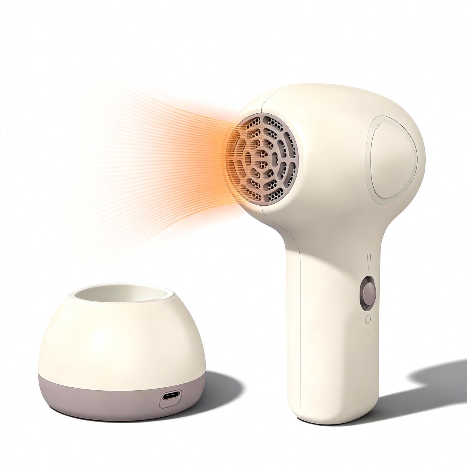 LepiBat Gems Cordless Hair Dryer for Kids, Portable Low Heat Gentle Airflow Quiet Mini Blow Dryer with Charging Base, USB Rechargeable Home Travel Hair Dryer for Body Hair Delicate Skin (Khaki Gray)