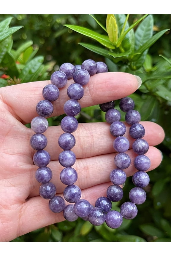 Lepidolite Crystal Bead Bracelet 8mm, Wholesale Genuine Lepidolite Stretch Gemstone Bracelet, Gift for Men & Women (1)