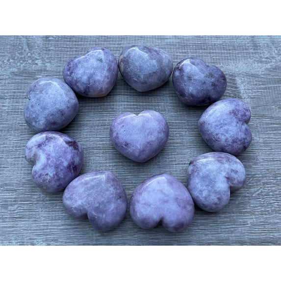 Lepidolite Gemstone Hearts, Polished Lepidolite Puffy Hearts, Lepidolite Palm Stone, Lepidolite Heart (2 Hearts)