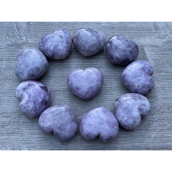 Lepidolite Gemstone Hearts, Polished Lepidolite Puffy Hearts, Lepidolite Palm Stone, Lepidolite Heart (5 Hearts)