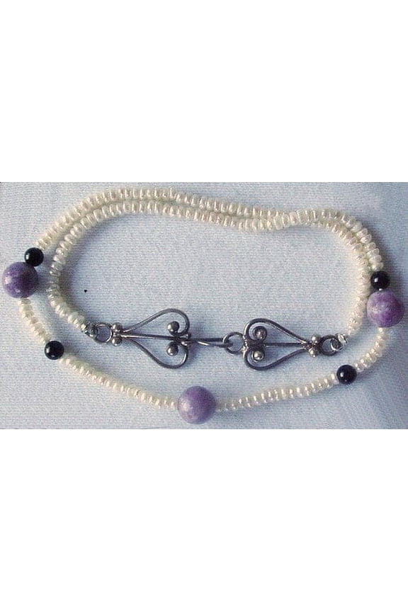 Lepidolite, Onyx, Cream Seed Pearl Double Wrap Bracelet | 14 1/2" |
