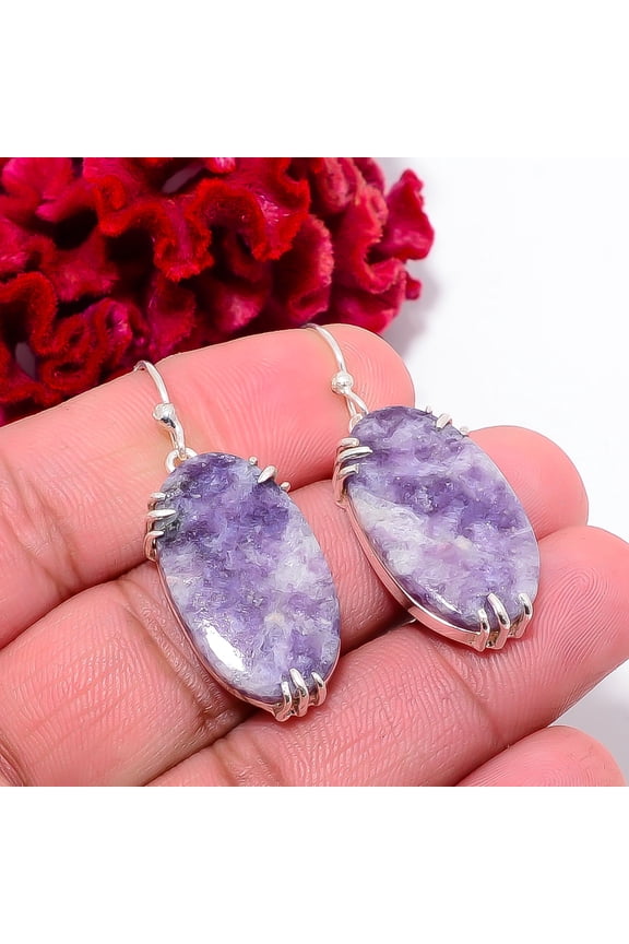 Lepidolite - San Diego 925 Sterling Silver Handmade Earring 1.68" E10367, Christmas Gift