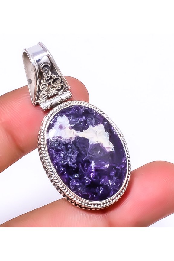 Lepidolite - San Diego Gemstone 925 Sterling Silver Fine Art Pendant 1.95" A350, Beautiful Jewelry For Woman, New Year Sale, Valentin's Day Gift