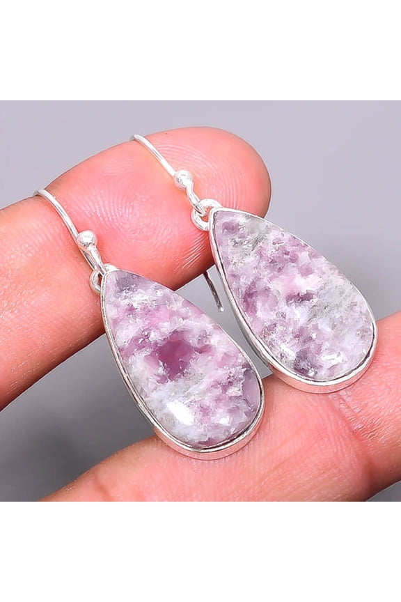 Lepidolite - San Diego Gemstone 925 Sterling Silver Handmade Earring 1.76" T978, Handmade Jewelry, Dangle Earring