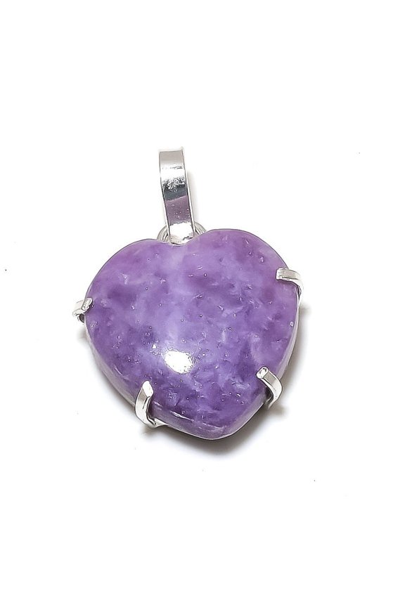 Natural Lepidolite Stone Gemstone 925 Sterling Silver Pendant 1.38"