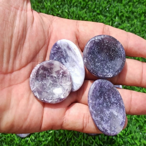 Lepidolite Worry Stone for Crystal Healing Pocket Palm Stone Thumb Stone 2 Pcs