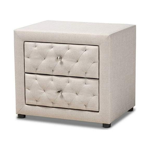 Lepine Modern and Contemporary Light Beige Fabric Upholstered 2-Drawer Wood Nightstand