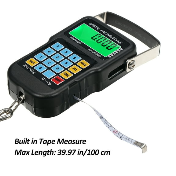 Lepmerk 110lb/50kg Fish Scales Backlit LCD Portable Electronic Hook Digital Fishing Scale Hanging Scale with Measuring Tape Ruler for Fishing Postal Kitchen