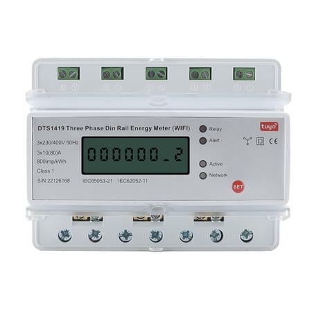 Lepmerk Digital Electric Meter DIN Rail Mount Three Phase Four Wire Kwh Electronic Energy Meter 50Hz/60Hz 80A Multifunctional Usage Power Gauge with LCD Display