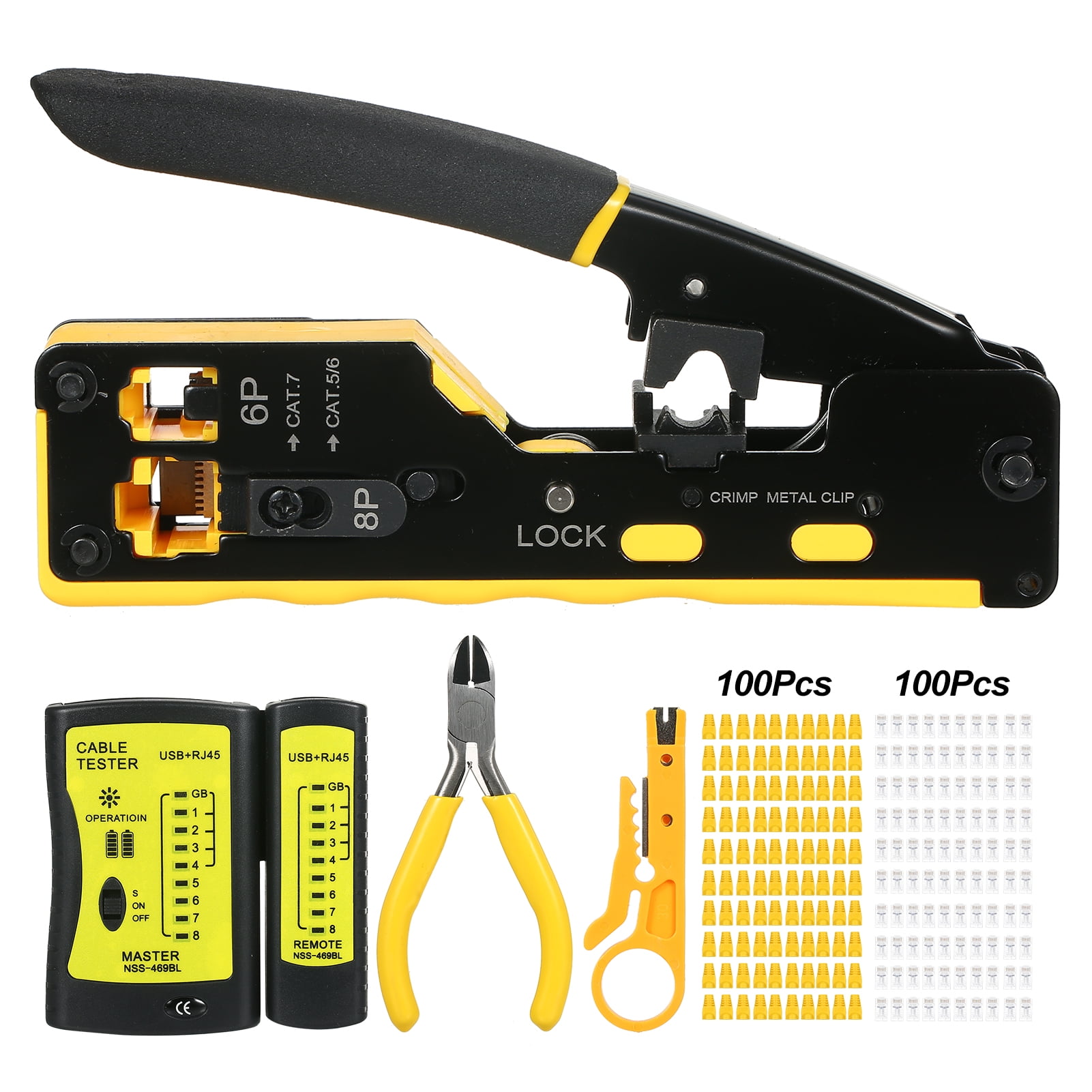 Lepmerk Network cable tester,Tool Kit All All One 100Pcs 100Pcs Covers