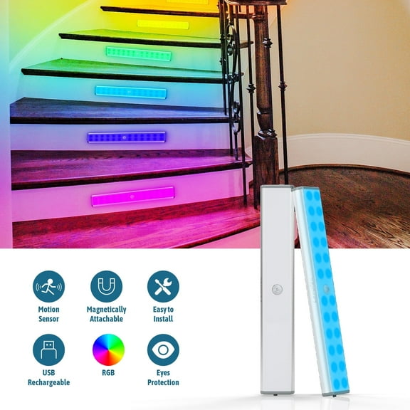 Lepotec 9.88Inch Wireless RGB Motion Sensor Cabinet Light: 300lm Brightness, 8 Vibrant Colors for Customized Closet and Under Cabinet Illumination