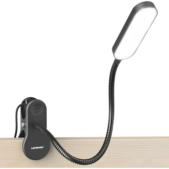 Lepower LED Clip on Reading Light with Gooseneck, Adjustable Brightness and Color