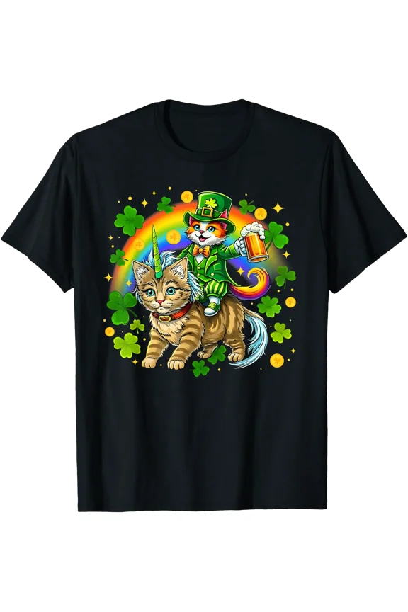 Leprechaun Caticorn Unicorn Cat Patricks Day Men Women Kid T-Shirt