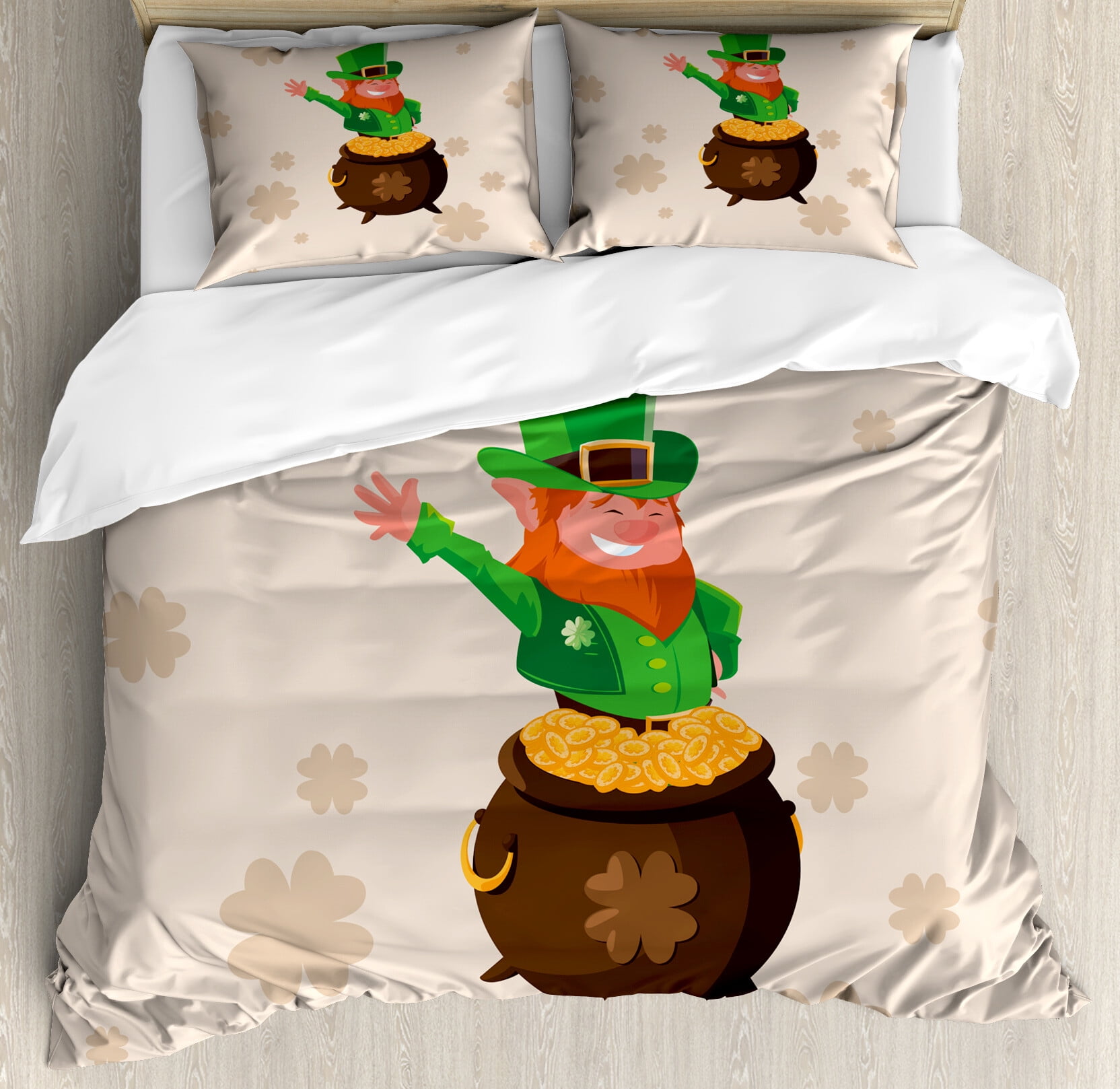 St Patrick's Day Leprechaun Print Pattern Duvet Cover Bedding Set
