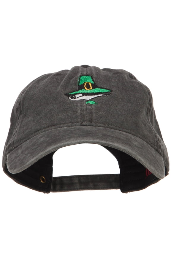 Leprechaun Hat Embroidered Washed Cotton Cap - Black OSFM