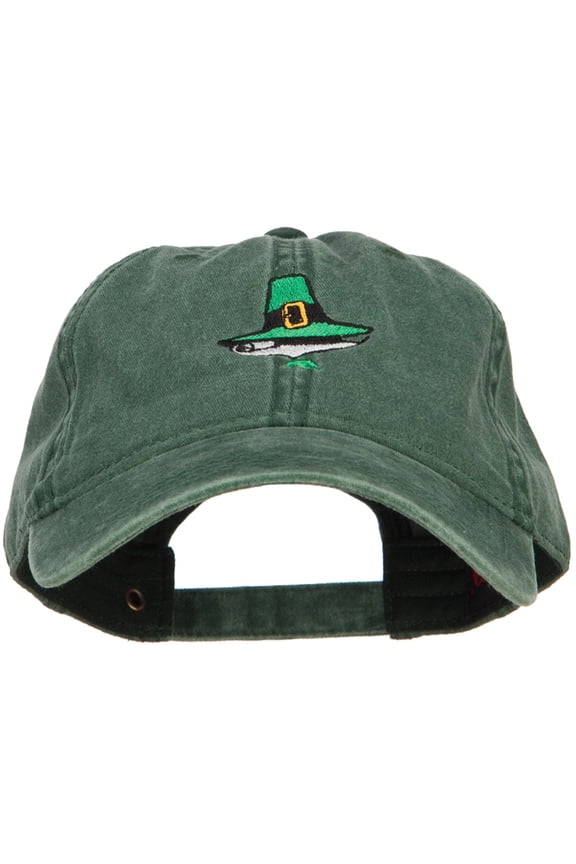 Leprechaun Hat Embroidered Washed Cotton Cap - Dk Green OSFM