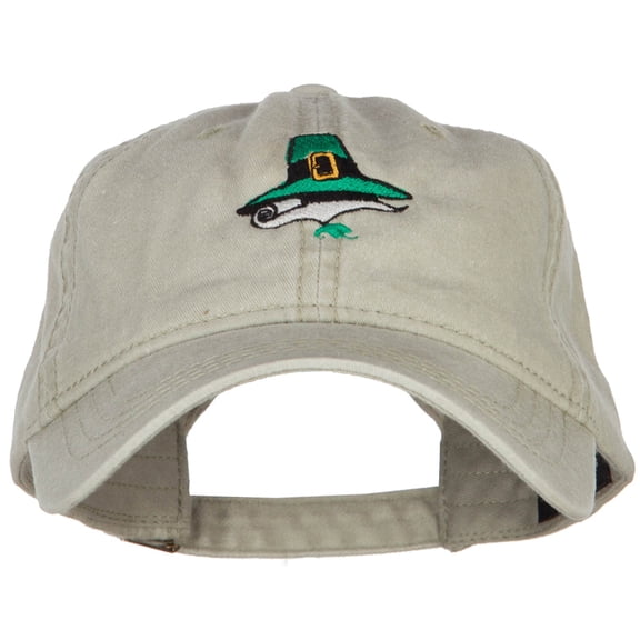 Leprechaun Hat Embroidered Washed Cotton Cap - Stone OSFM