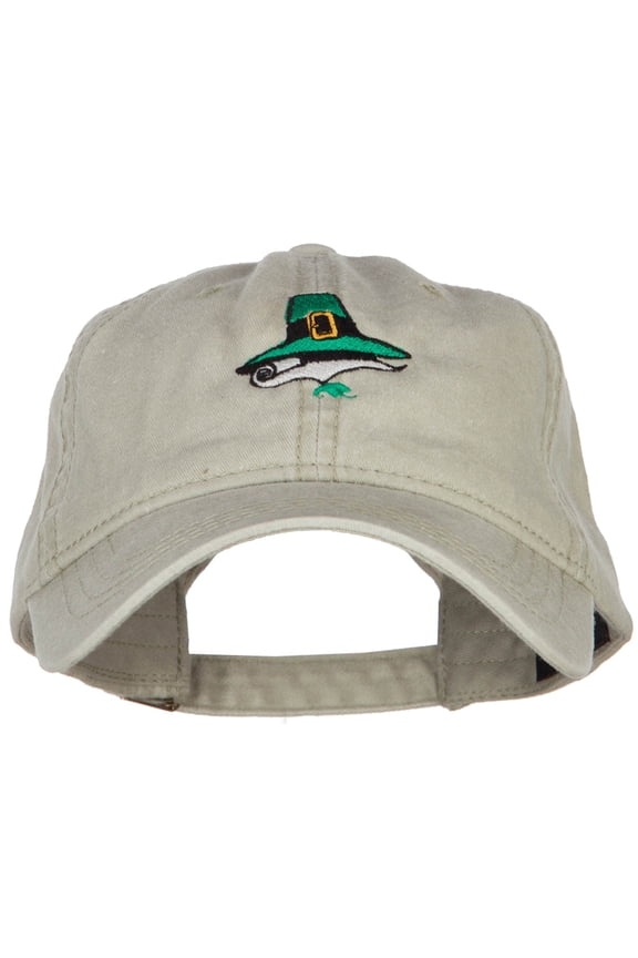 Leprechaun Hat Embroidered Washed Cotton Cap - Stone OSFM