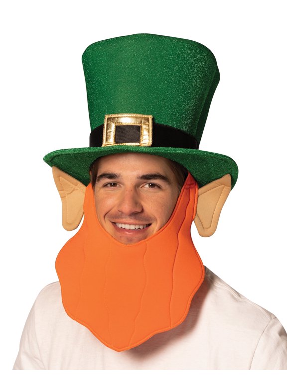 Leprechaun Hat Green with Orange Beard St. Patrick's Day Costume, Adult One Size, R1296-OS