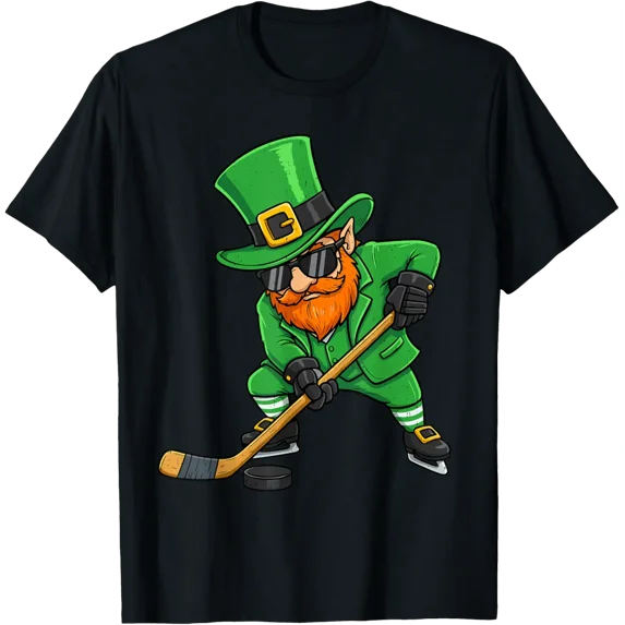 Leprechaun Ice Hockey Green St Patricks Day Sport Boys T-Shirt All Size S-5Xl
