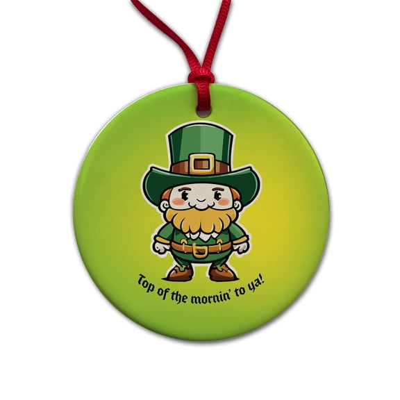 Leprechaun Irish Top of the Morning Funny St Patrick's Day Christmas Tree Holiday Round Ceramic Ornament