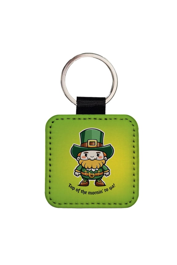 Leprechaun Irish Top of the Morning Funny St Patrick's Day Faux Leather Square Keychain