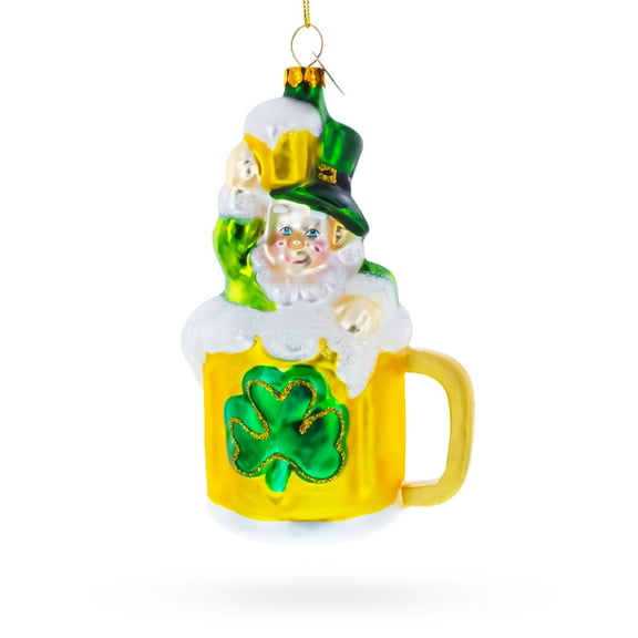 Leprechaun Lounging in a Beer Mug Glass Christmas Ornament